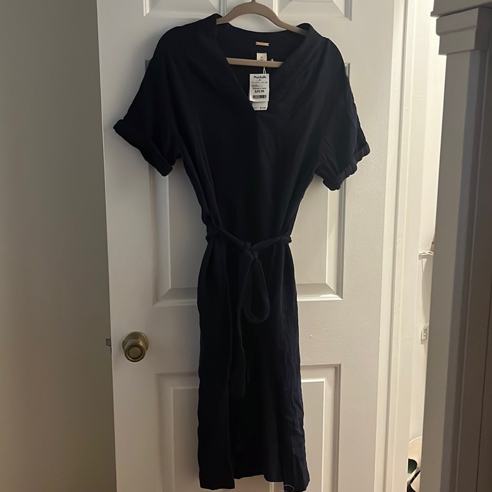 Magaschoni navy cotton dress. NWT!